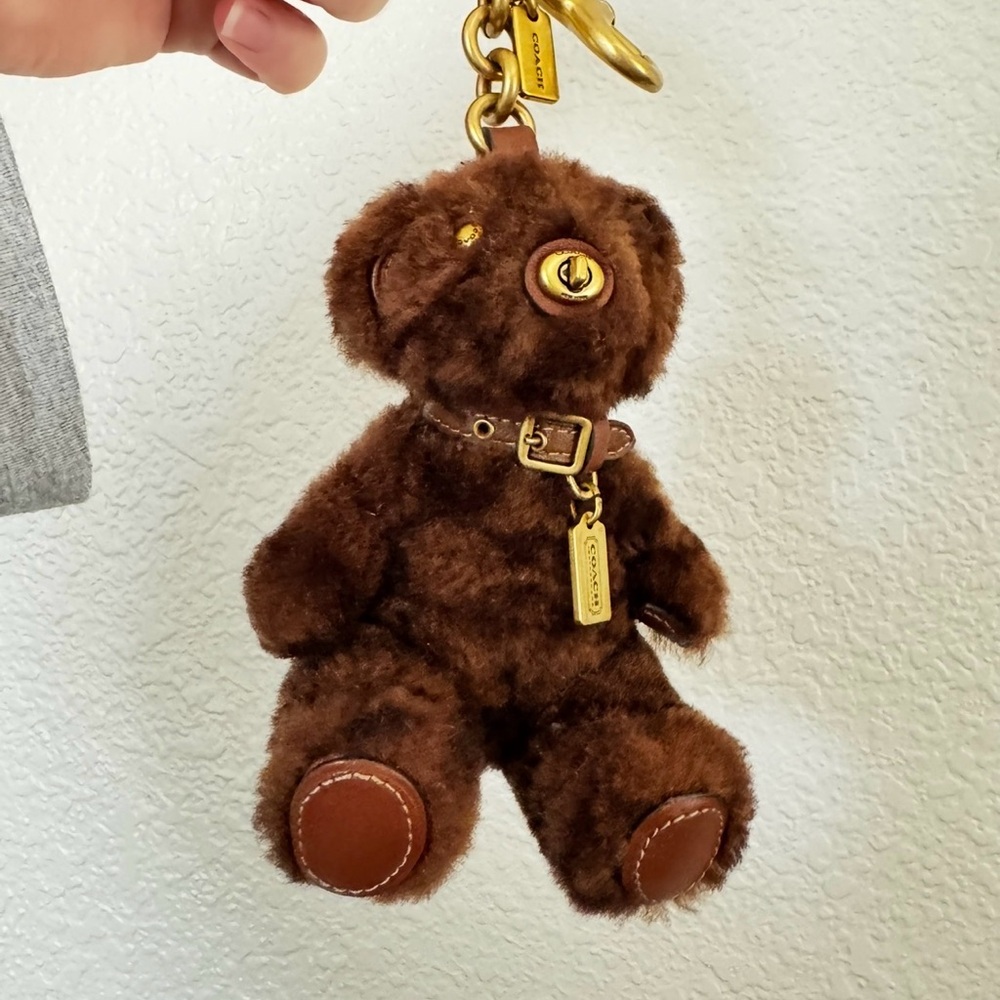 Coach Bear Charm Chocolate Brown Signature Shearling